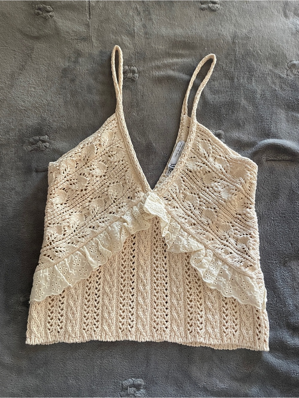 Zara Cream Crochet Lace-Trim Camisole